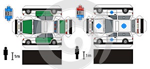 Paper model of ambulance and police cars