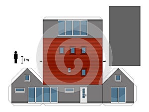 Paper model of a gray house