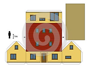 Paper model of a yellow family house