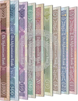 Paper money from Afghanistan. Afghan afghani. Close up banknotes from Afghanistan. Afghan currency 3D render