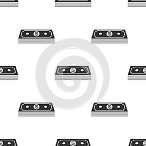 Paper money american dollars cash icon seamless pattern on white background. Money banknotes stack with dollar icon