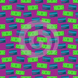 Paper money and atm card seamless pattern. vector illustration background