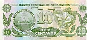 Paper money banknote bill of Nicaragua 10 centavo, circa 1991