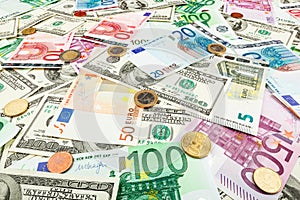 Paper money euro and dolar. background of banknotes