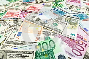 Paper money euro and dolar. background of banknotes