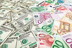 Paper money euro and dolar. background of banknotes photo
