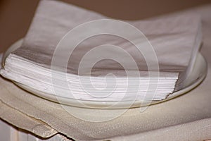 Paper napkins laid on a saucer in an orderly manner ready for those who want to use them.