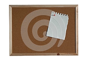 Paper note pin on cork board on white background. clipping path