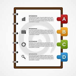 Paper Notebook for Education or Business Infographic design element.
