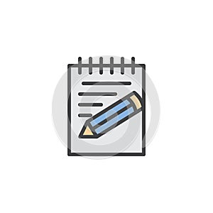 Paper, notebook, notepad pencil filled outline icon