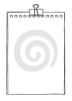 Paper notebook and paper clip hand drawn vector line art illustration