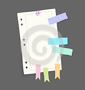 Paper notes stickers. Place for memo messages on paper sheets. Blank sticky place for to do list and office notice or