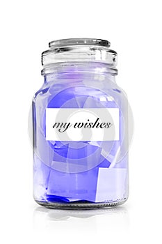 Paper notes with wishes isolated on whiteStock Photo: