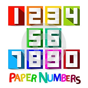 Paper Numbers Set. Colorful Paper Cut Vector Numbers