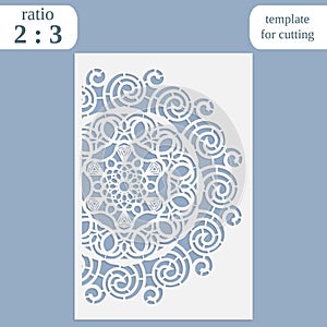 Paper openwork greeting card, template for cutting, lace invitation, lasercut metal panel, wood carving, laser cut plastic,