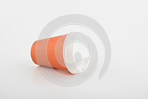 Paper Orange Color Coffee Cup on White Background