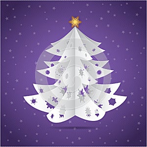 Paper origami christmas tree postcard