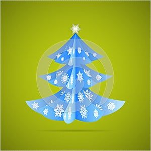 Paper origami christmas tree postcard