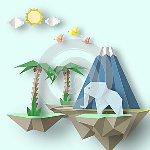 Paper Origami creative scene with soars islands