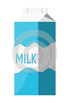 Paper packet with milk isolated on white.