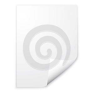 Paper page, folded corner of the sheet. White curl sticker. Vector illustration. Stock Photo.