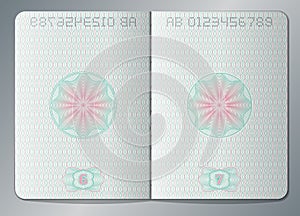 Paper passport open blank pages vector template