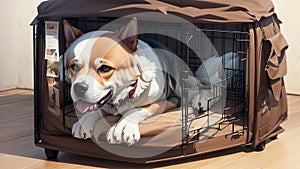 Paper Paws Celebrating National Dog Day with a Whimsical Dog Travel Crate Sculpture.AI Generated
