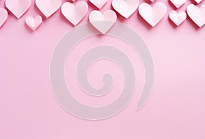 Paper pink hearts on a pink background