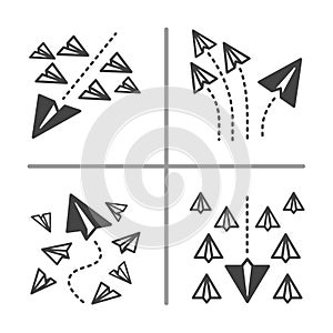 Paper plane conceptual illustration and vector set