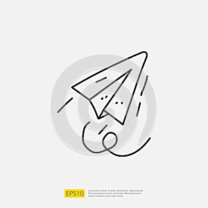 paper plane doodle icon. business direction concept illustration