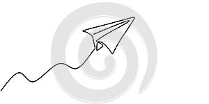 Paper plane drawing vector, continuous single one line art style isolated on white background. Minimalism hand drawn style