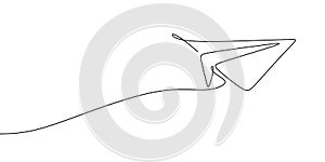 Paper plane drawing vector using continuous single one line art style isolated on white background