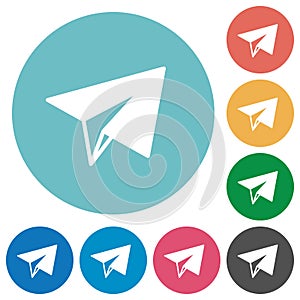 Paper plane flat round icons