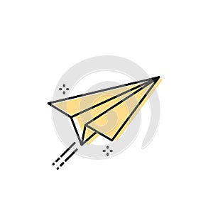 Paper plane flying with contrail. Concept of creativity, delivery, sending, message. Vector illustration, flat design