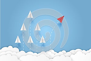 Paper plane go to success goal vector business financial concept start up, leadership, creative idea symbol paper art style with