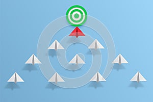Paper plane go to success goal vector business financial concept start up, leadership, creative idea symbol paper art style with
