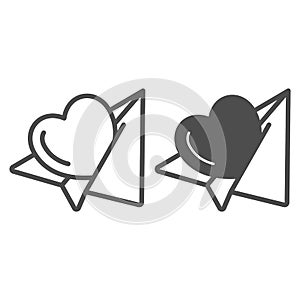 Paper plane with heart, romantic love message line and solid icon, dating concept, love letter vector sign on white