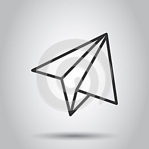 Paper plane icon in flat style. Sent message vector illustration on white isolated background. Air sms business concept