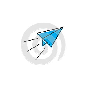Paper plane line icon. Flat origami airplane isolated on white background. Vector illustration. Message, letter, mail symbol.