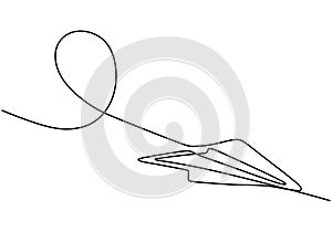 Paper plane one line drawing vector. Continuous single hand drawn business metaphor of creativity and freedom of craft airplane