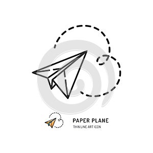 Paper plane thin line icon. Vector illustration