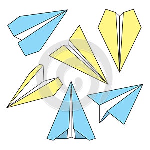Paper Plane Thin Line Symbols Set. Paper Origami Airplanes.