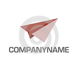 Paper plane, toy plane in red. Ready logo