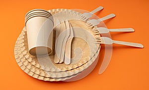 Paper Plate, Fork, Knife, Eco Tableware, Disposable Cutlery, Biodegradable, Eco Bio Table Setting for Picnic