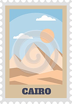 Paper post stamp with cairo sightseeing, old pyramids