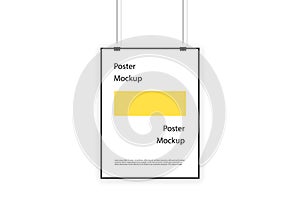 Paper poster hanging on ropes and binders