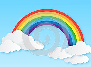 Paper rainbow. Clouds and rainbow on sky origami style, wallpaper for childrens bedroom, baby room craft design colorful