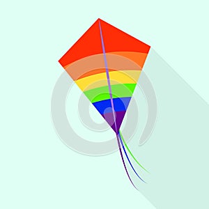 Paper rainbow kite icon, flat style
