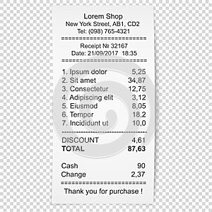Paper receipt. Vector illustration with shadow isolated