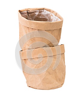 Paper recycled flower pot or bag isolated on white background with clipping path